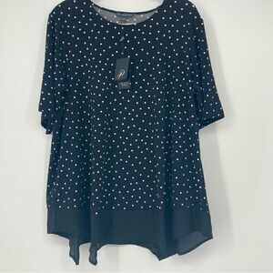 NWT Adrianna Papell Polka Dot Women’s Blouse Size 1XL Black/White Color